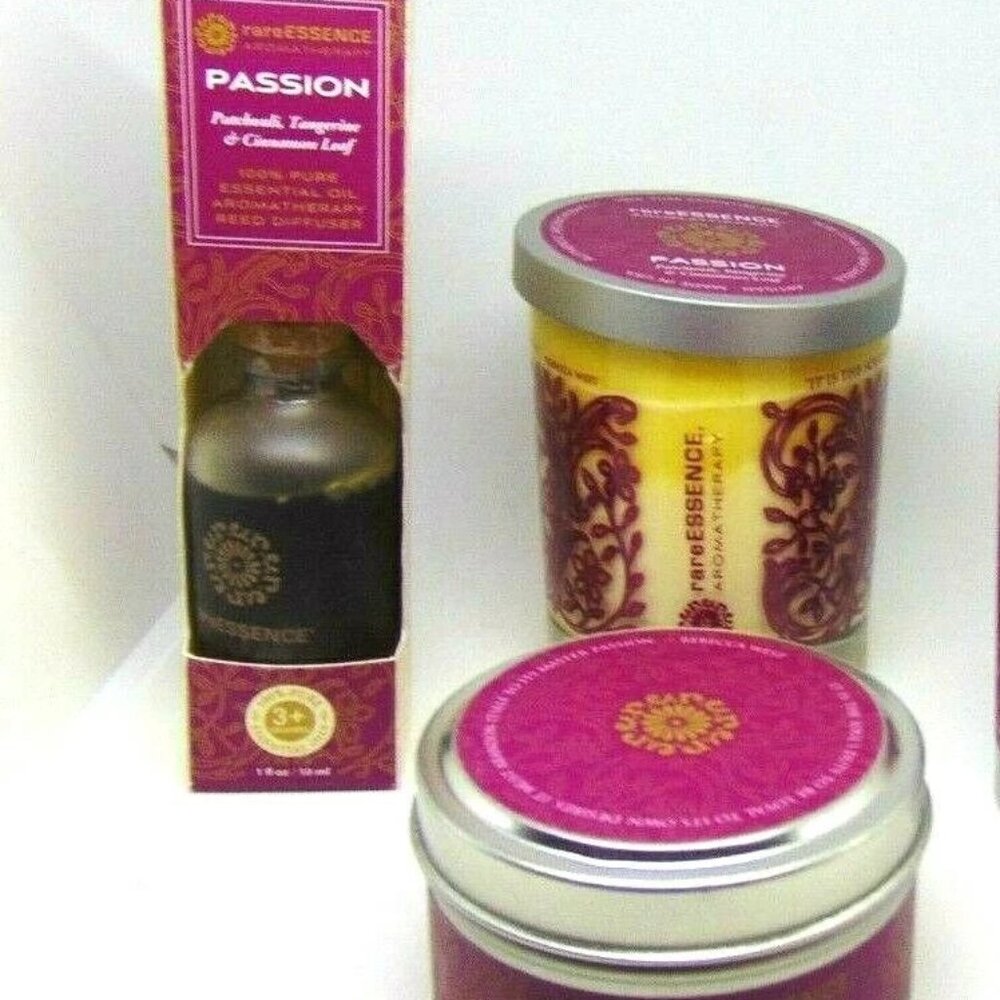 rareESSENCE AROMATHERAPY 3pcs Spa Set PASSION Patchouli Tangerine Cinnamon